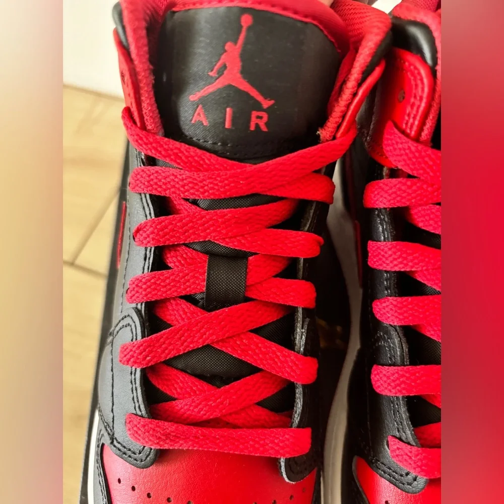 NEW Jordan 1 Mid - Black/Fire Red-White - Picture 7 of 13